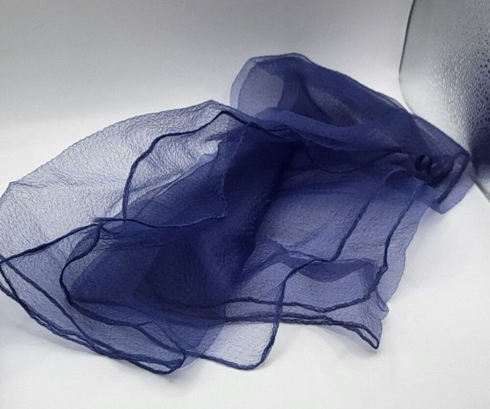 60s Sheer Organza Crepe Chiffon Navy Square Scarf 22in